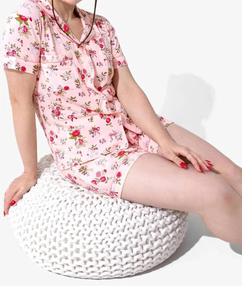 NEW BELLABU BEAR bamboo pajama short set in bows & blooms